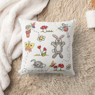 Almofada Coelhos, Borboletas, Flores & Fada