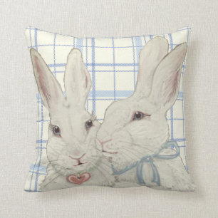 Almofada Coelhos brancos Páscoa Xadrez azul