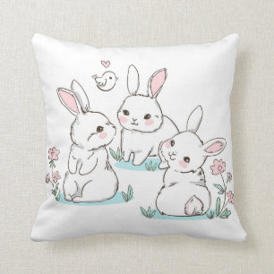 Almofada Coelhos Coelhinhos Cons Flores de Mola Rosa Pásco