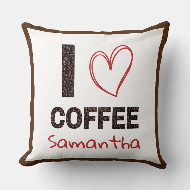 Almofada Coffee Lover Custom Name Coffee Bean Design (Frente)