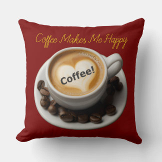 Almofada Coffee Makes Me Happy Throw Pillow 