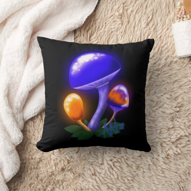 Almofada Cogumelo Branco Imaginoso Laranja e Azul (Cobertor)