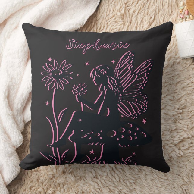 Almofada Cogumelo e Flor, de Fada Fácil, Preto e Rosa (Cobertor)