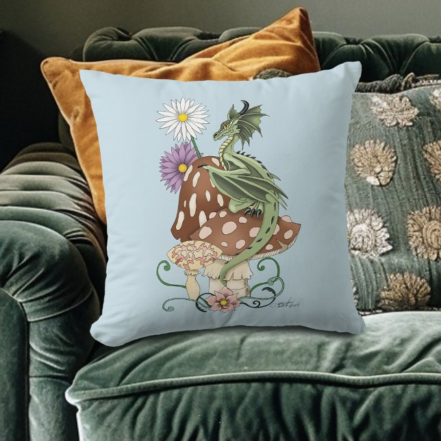Almofada Cogumelos de Flores de Dragão da Fantasia Verde Ca (Criador carregado)