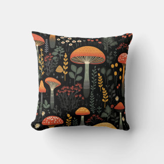 Almofada Cogumelos e folhagem em preto 4