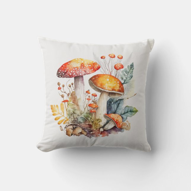 Almofada Cogumelos Florestais Outono, Cogumelos, Vintage (Frente)