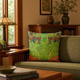 Almofada Cogumelos Pássaro Arte Novo Padrão Retro de Voysey