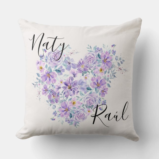 Almofada Cojines Personalizados para Parejas en Tonos Lila (Frente)