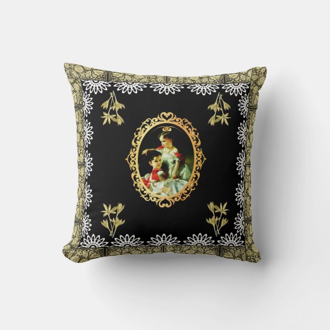 Almofada Colagem da safra Retro com rendas e flores (Frente)