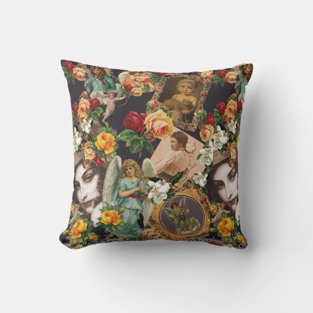 Almofada Colagem da safra Retro com rendas e flores (Frente)