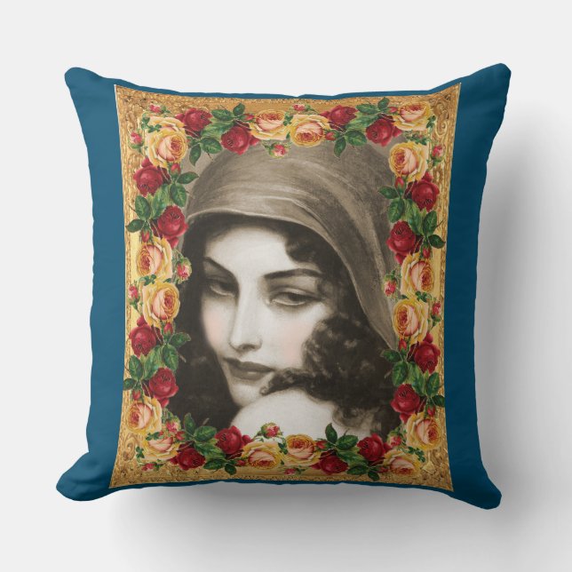 Almofada Colagem da safra Retro com rendas e flores (Frente)