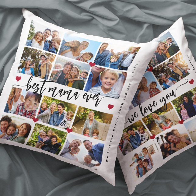 Almofada colagem de 24 fotos com texto melhor mãe dos dois  (Criador carregado)
