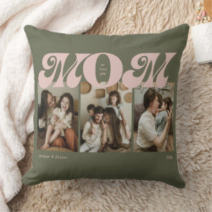 Almofada Colagem de 3 Fotos Pink Green Retro Bold Mom