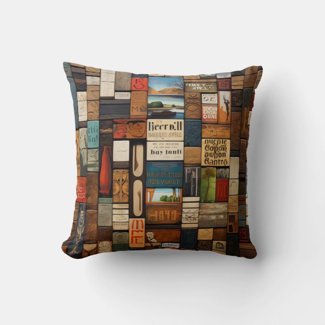 Almofada Colagem de Arte Rustic Book and Sign (Frente)