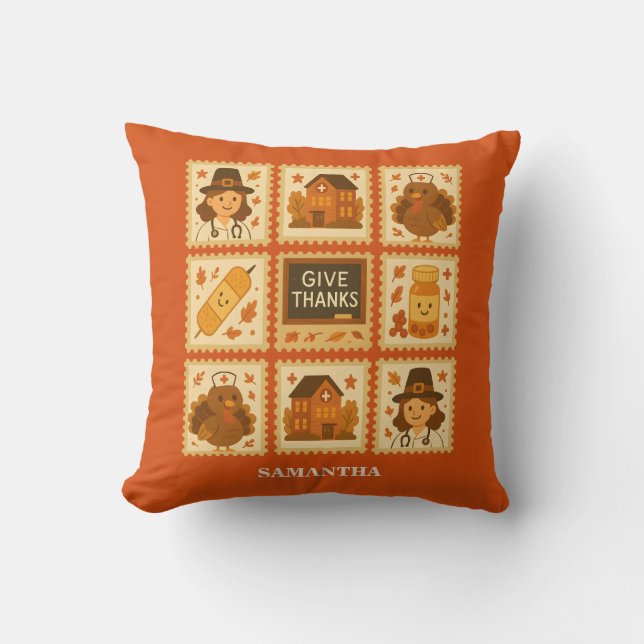 Almofada Colagem de Enfermeira Agradecida | Cozy Fall (Frente)