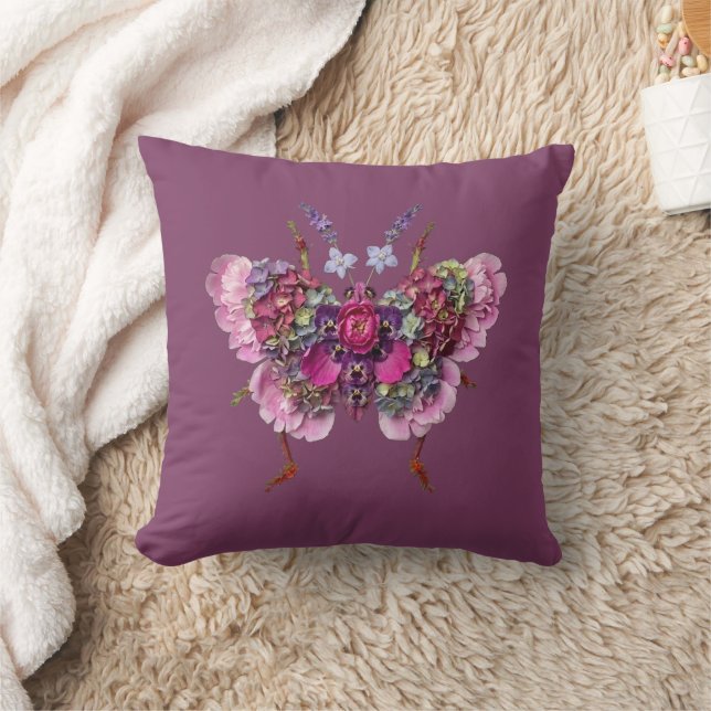 Almofada Colagem de Flor de Hortênsia Rosa Borboleta (Cobertor)