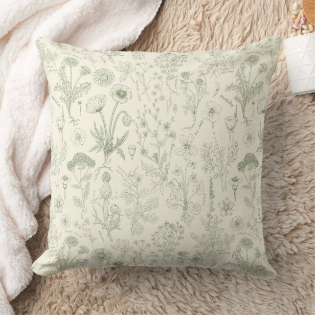 Almofada Colagem de flores silvestres/creme e sage (Cobertor)
