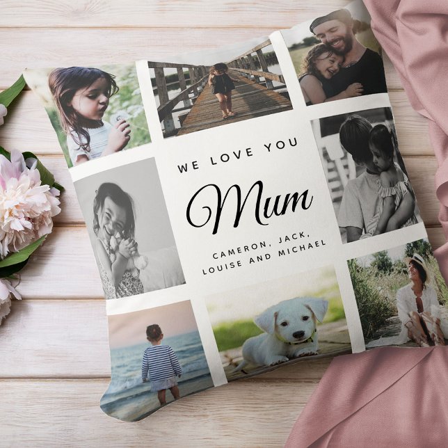 Almofada Colagem de Fotografias da Família de Mães Chic Mod (We love you, Mum: For the Best Mom Ever in your life a modern, trendy Instagram family photo collage)