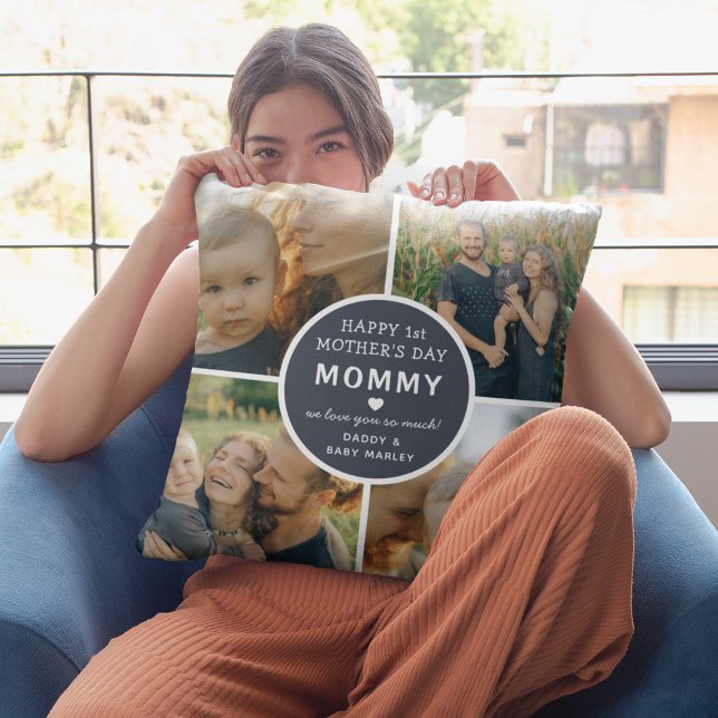 Almofada Colagem de Fotografias de Primeira Mamãe Moderna 4 (Criador carregado)