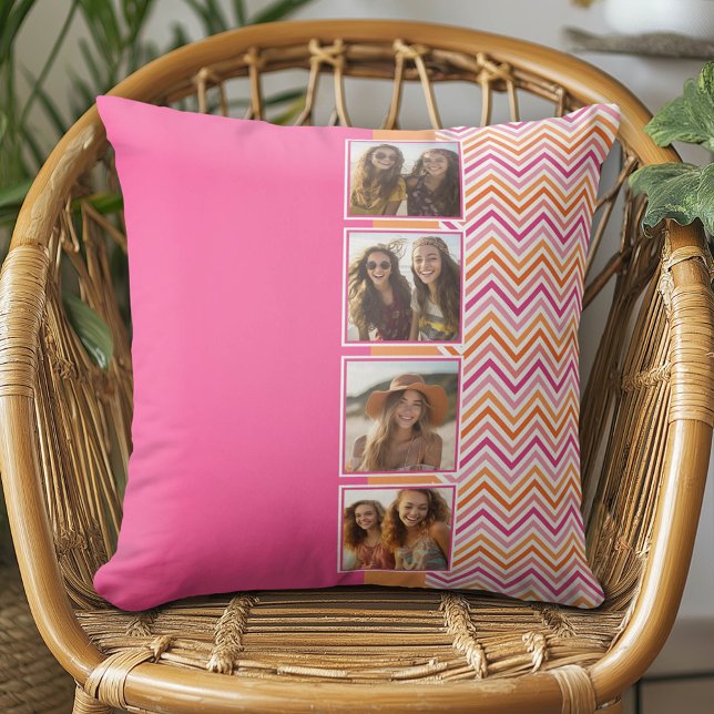 Almofada Colagem de Fotografias do Instagram - Laranja Rosa (Custom Photo Pillow - Add Your Own Pics!)