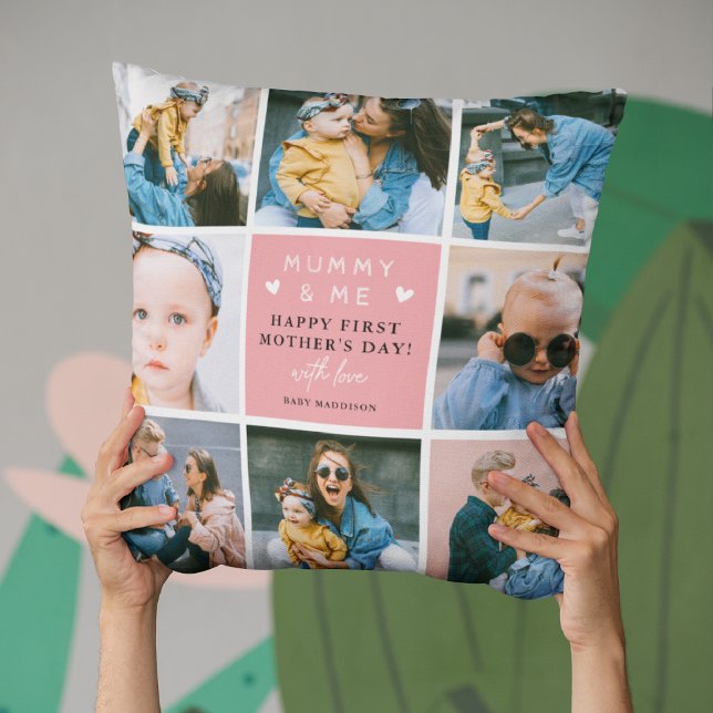 Almofada Colagem de Fotografias 'Mamãe & Me' Bonita 1 rua (Criador carregado)