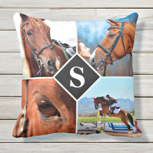 Almofada Colagem de Fotografias Moderna Monograma Pet Horse