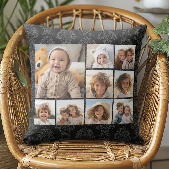 Almofada Colagem de Fotos - 9 fotos em preto (Custom Photo Pillow - Add Your Own Pics!)
