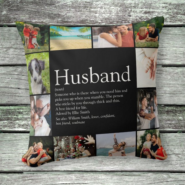 Almofada Colagem de Fotos com Citação sobre Marido (Husband Definition Quote Photo Collage Throw Pillow)