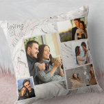 Almofada Colagem de Fotos da cinza Marble 5 - Amando a vida<br><div class="desc">travesseiro decorativo na moda que você pode personalizar com 5 de suas fotos favoritas. O modelo está pronto para que você adicione suas fotos, trabalhando da esquerda para a direita. Suas fotos estão posicionadas contra uma moderna mármore aquarela em cinza e branco, com um elegante design geométrico em cinzas e...</div>