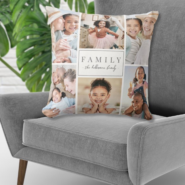 Almofada Colagem de Fotos da Família com Monograma Personal (Personalized Monogram Family Photo Collage Throw Pillow)
