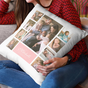 Almofada Colagem de Fotos da Família de Script Elegante de