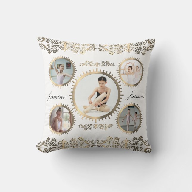 Almofada Colagem de Fotos da Sepia Dourada de Na moda Balle (Frente)