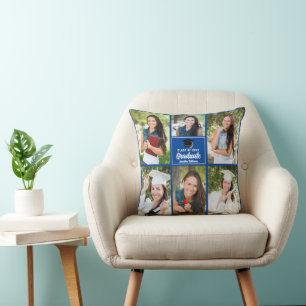 Almofada Colagem de Fotos de Graduado Azul Personalizada Gr