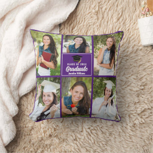Almofada Colagem de Fotos de Graduado Roxa Personalizada Gr