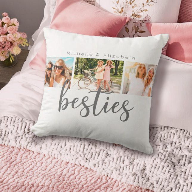 Almofada Colagem de Fotos de Melhores Amigos Modernos (A simple cute 3 photo besties, best friend pillow. Personalize it with your favorite photos.)
