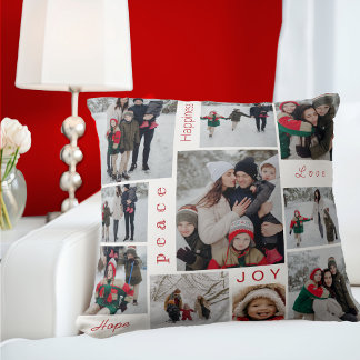 Almofada Colagem de Fotos de Natal Branca