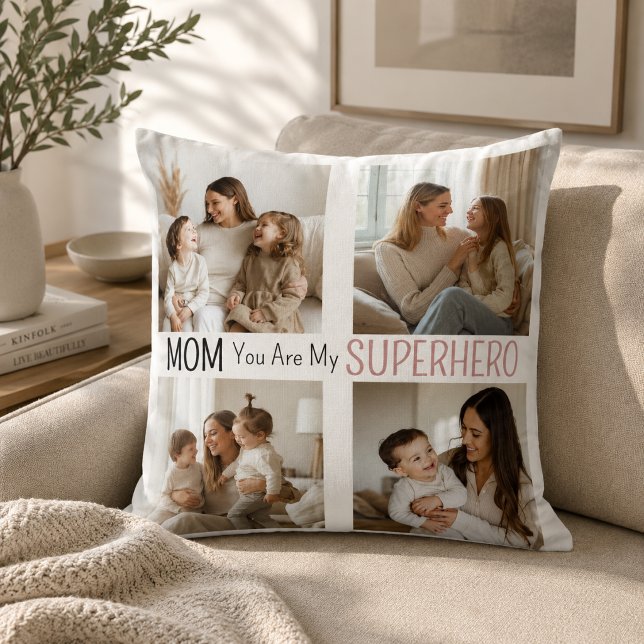 Almofada Colagem de Fotos de Super-Heroi Mãe Personalizada  (Criador carregado)