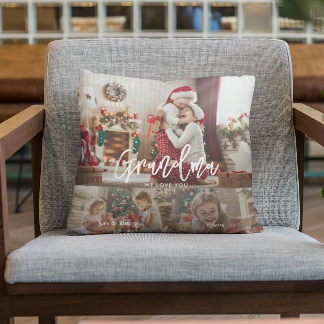 Almofada Colagem de Fotos do Gramdma de Natal Personalizada (Christmas Grand kids Photo Collage Grandma Throw Pillow)