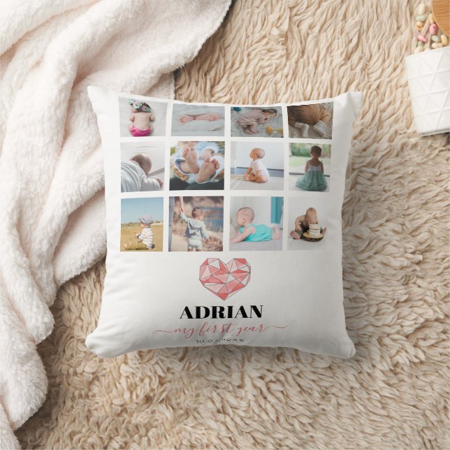 Almofada Colagem de Fotos do Primeiro Ano Geométrica do Beb (Cobertor)