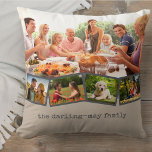 Almofada Colagem de fotos e Cinza ZigZag Photo Strip Mushro<br><div class="desc">Personalize este travesseiro decorativo feliz com as suas fotos de família favoritas. O modelo está configurado para que você adicione até 5 fotos e seu nome de família (ou texto personalizado). A foto principal será usada como fundo e as 4 fotos restantes serão mostradas em uma faixa de fotos ziguezague...</div>