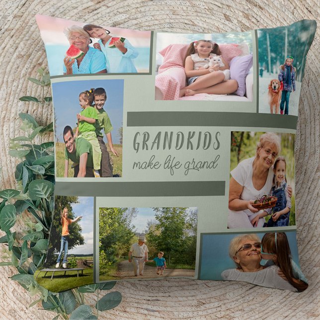 Almofada Colagem de Fotos e Citação para Avós - Verde (Criador carregado)