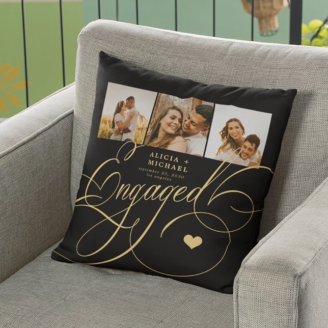 Almofada Colagem de fotos em preto personalizado casal (Criador carregado)