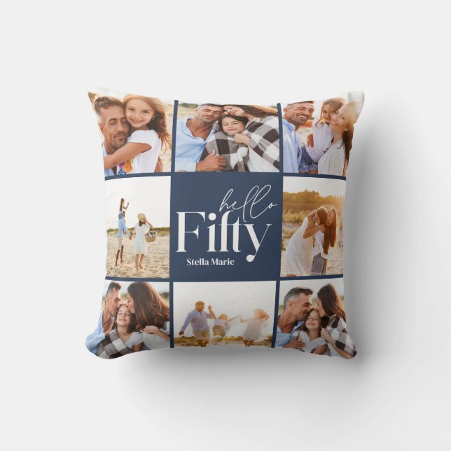 Almofada Colagem de fotos moderna do marinho de 50 anos sim (Frente)