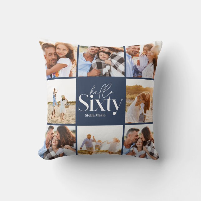 Almofada Colagem de fotos modernas do marinho 60º aniversár (Frente)