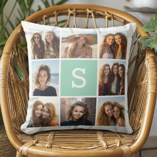 Almofada Colagem de Fotos Monograma Personalizado Verde Men
