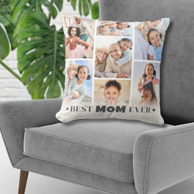 Almofada Colagem de Fotos Personalizada Mãe (Personalized Photo Collage Mom Throw Pillow)