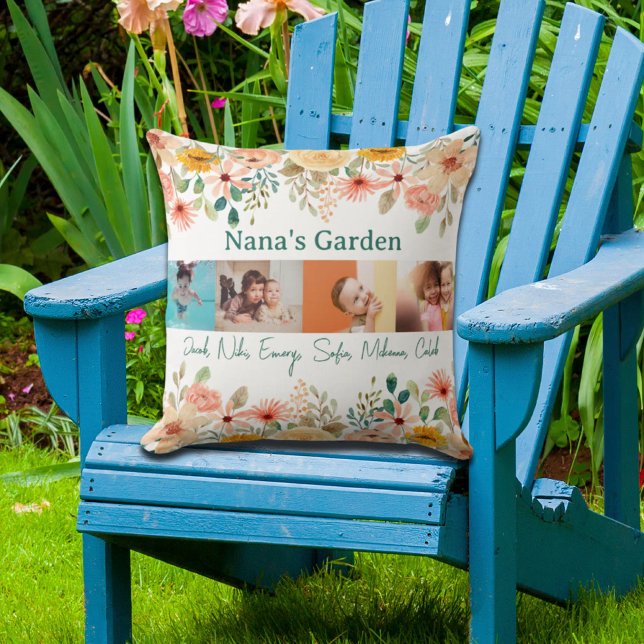 Almofada Colagem de Fotos Personalizada Nana Grandma's Gard (Personalized Photo Collage Nana Grandma's Garden Throw Pillow)