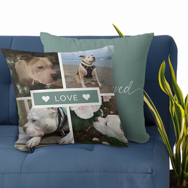 Almofada Colagem de Fotos Pet de Simpatia Moderna (Modern Sympathy Pet Photos Collage Throw Pillow)