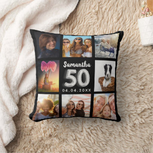 Almofada Colagem de fotos pretas de prata de 50 anos