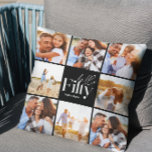 Almofada Colagem de fotos pretas moderna de 50 anos simples<br><div class="desc">Olá,  50 anos de aniversário,  moderno presente de decoração do travesseiro de multicolagem negro. Design de texto de script moderno. Parte de uma coleção.</div>